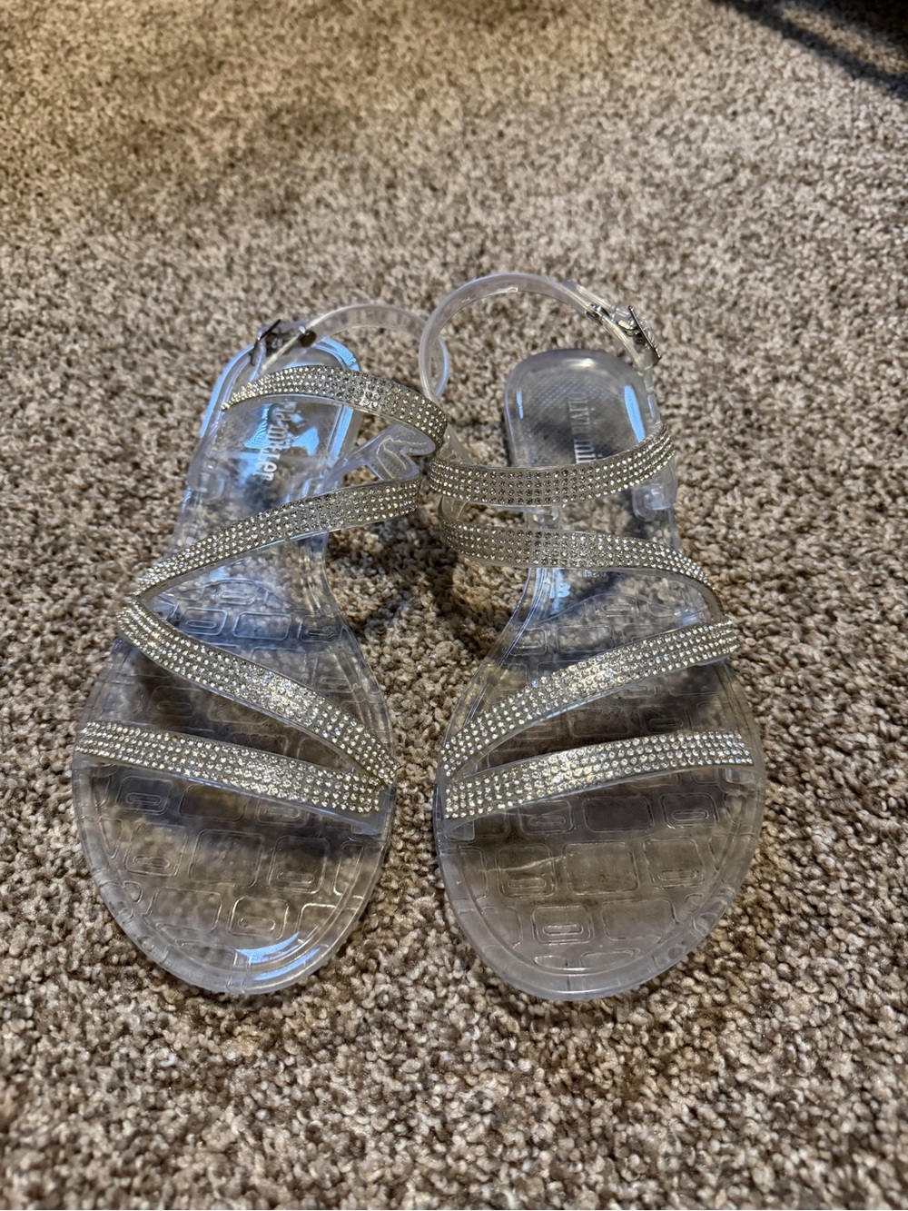 Olivia Miller Clear Jelly Sandals with Silver Rhinestone Straps